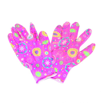13G Polyster цветочные перчатки печати, нитрил CE перчатки